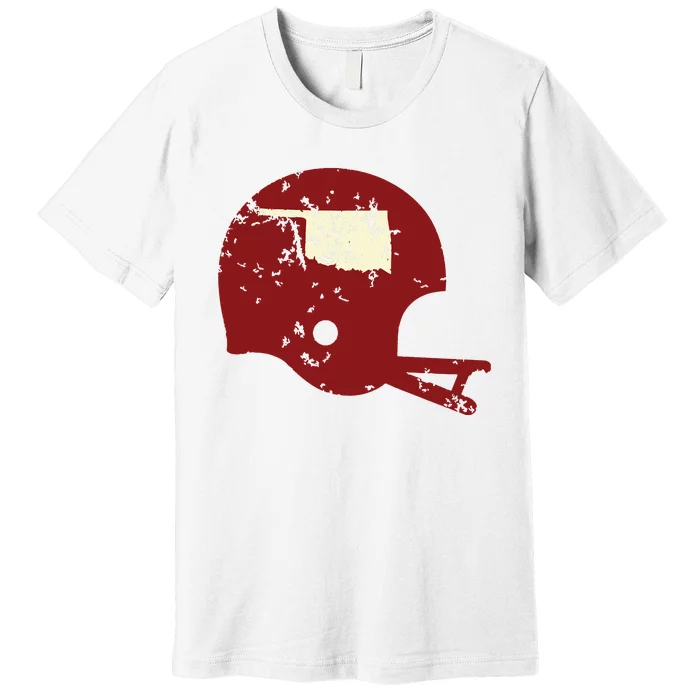 Vintage Oklahoma Football Helmet State Outline Premium T-Shirt