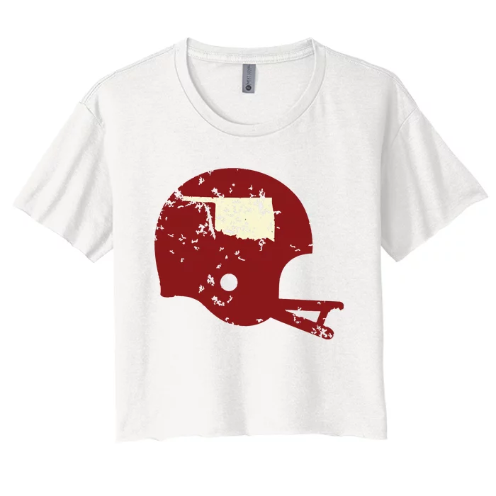 Vintage Oklahoma Football Helmet State Outline Women's Crop Top Tee