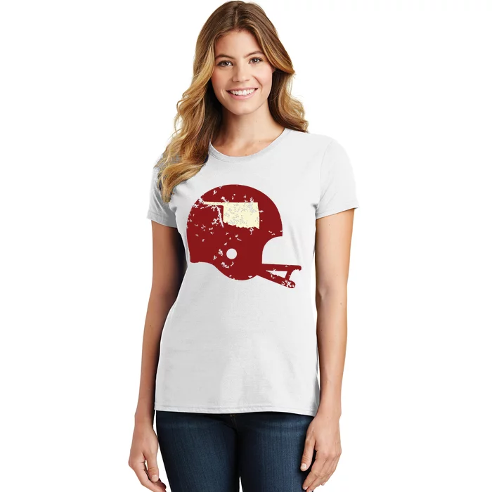 Vintage Oklahoma Football Helmet State Outline Women's T-Shirt