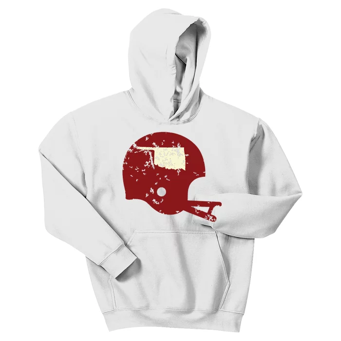 Vintage Oklahoma Football Helmet State Outline Kids Hoodie