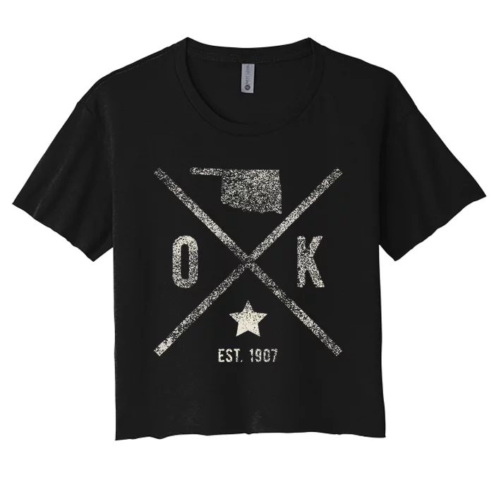 Vintage Oklahoma Home State Outline Ok Map Silhouette Women's Crop Top Tee