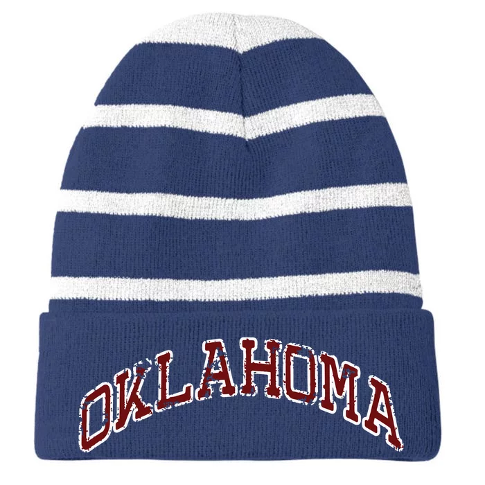 Vintage Oklahoma Home State Old Fashion Sports Fans Striped Beanie with Solid Band