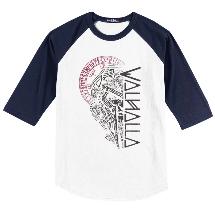 Valhalla Odin In Mask Runes Norse Compass Viking Baseball Sleeve Shirt