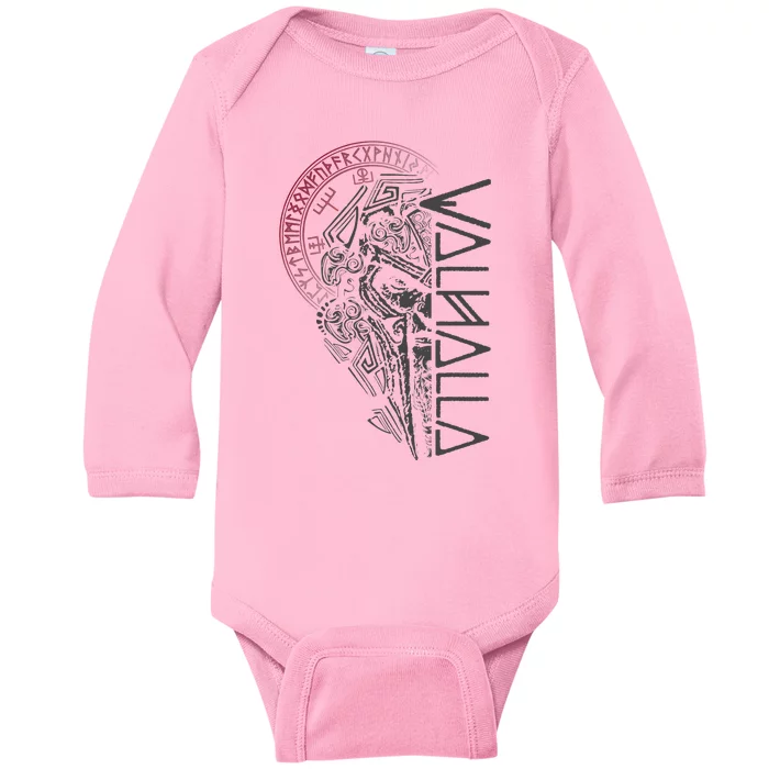 Valhalla Odin In Mask Runes Norse Compass Viking Baby Long Sleeve Bodysuit