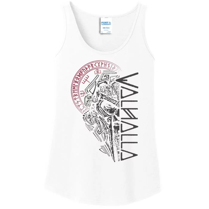 Valhalla Odin In Mask Runes Norse Compass Viking Ladies Essential Tank