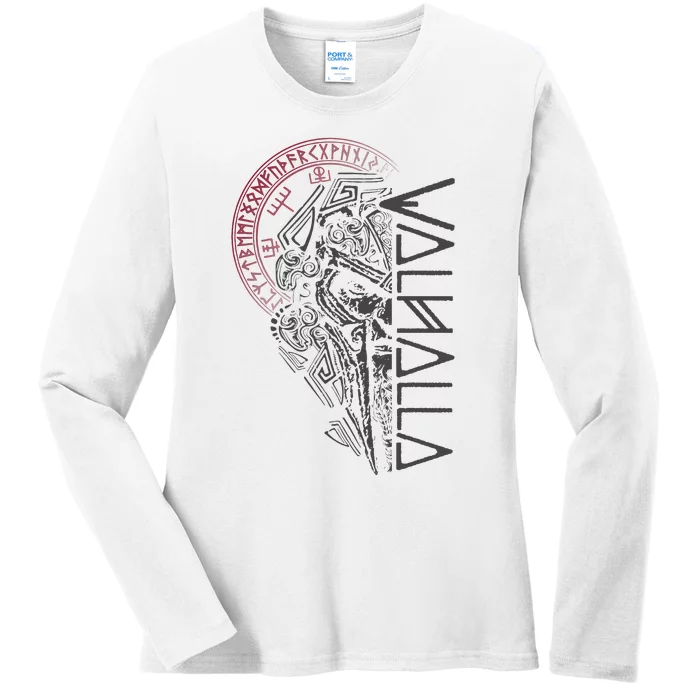 Valhalla Odin In Mask Runes Norse Compass Viking Ladies Long Sleeve Shirt