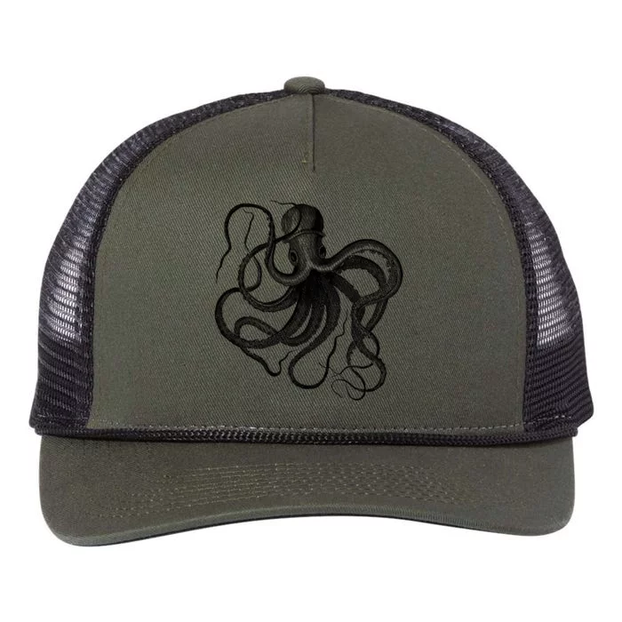 Vintage Octopus Illustration Retro Rope Trucker Hat Cap