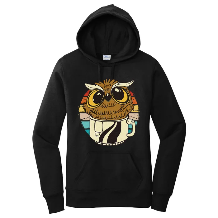 Vintage owl inside a coffee cup coffee night owl Women's Pullover Hoodie