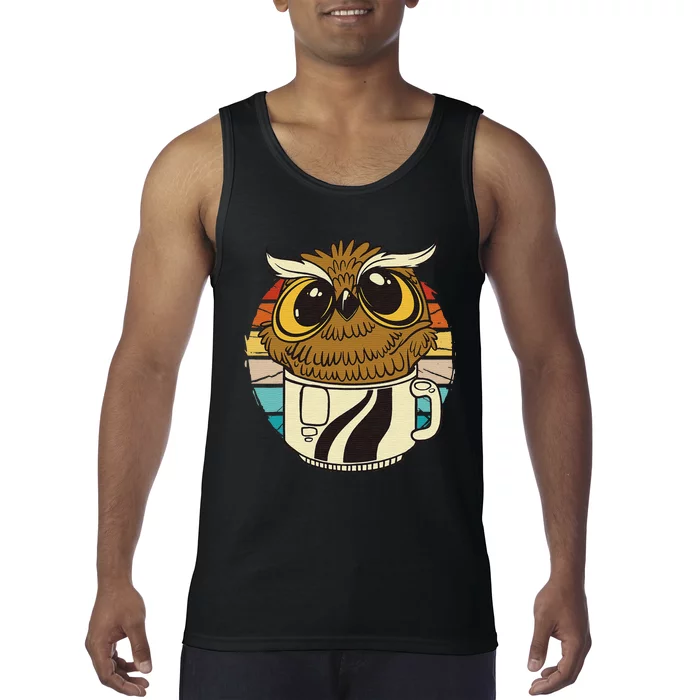 Vintage owl inside a coffee cup coffee night owl Tank Top