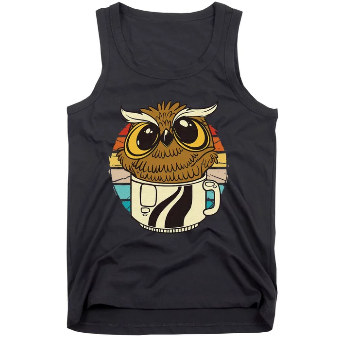 Vintage owl inside a coffee cup coffee night owl Tank Top