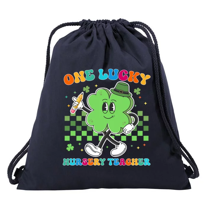 Vintage One Lucky Nursery Teacher St Patrick Day School Gift Drawstring Bag