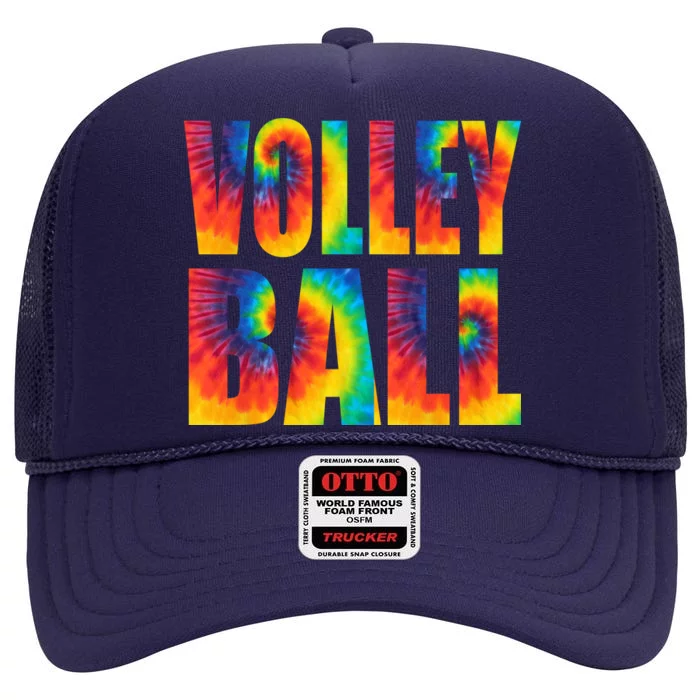 Volleyball Retro Tie Dye High Crown Mesh Trucker Hat