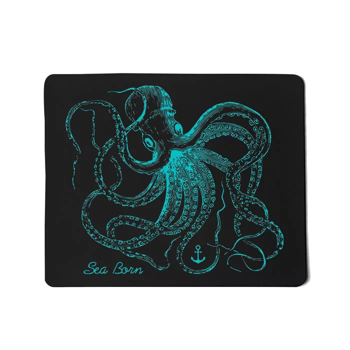 Vintage Octopus Marine Biologist Design Green Sea Life Mousepad