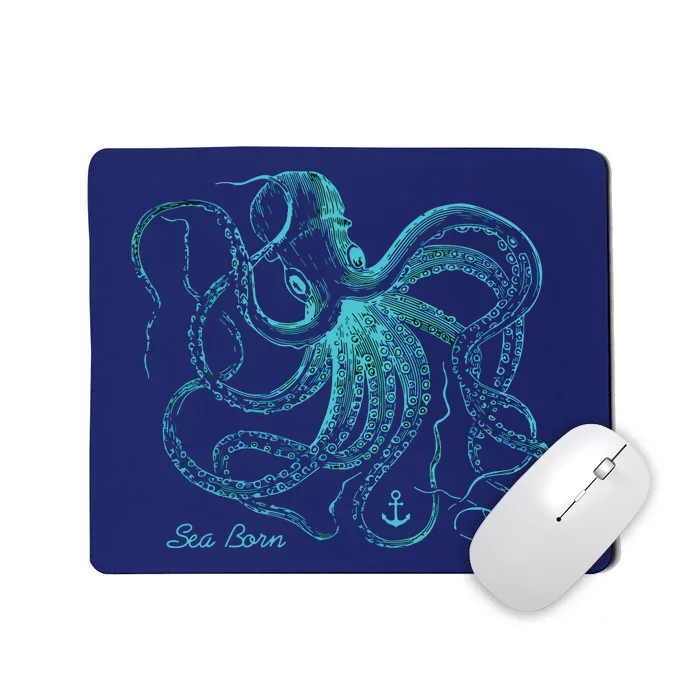 Vintage Octopus Marine Biologist Design Green Sea Life Mousepad