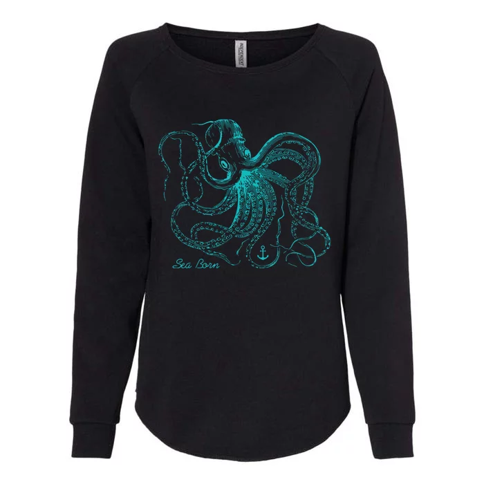 Vintage Octopus Marine Biologist Design Green Sea Life Womens California Wash Sweatshirt