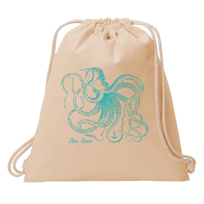 Vintage Octopus Marine Biologist Design Green Sea Life Drawstring Bag