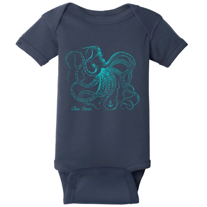 Vintage Octopus Marine Biologist Design Green Sea Life Baby Bodysuit