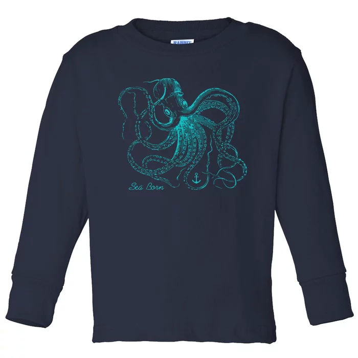 Vintage Octopus Marine Biologist Design Green Sea Life Toddler Long Sleeve Shirt