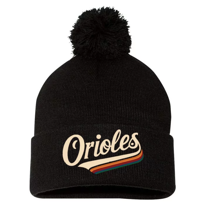 Vintage Orioles Name Retro Throwback Pom Pom 12in Knit Beanie