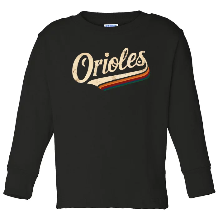 Vintage Orioles Name Retro Throwback Toddler Long Sleeve Shirt