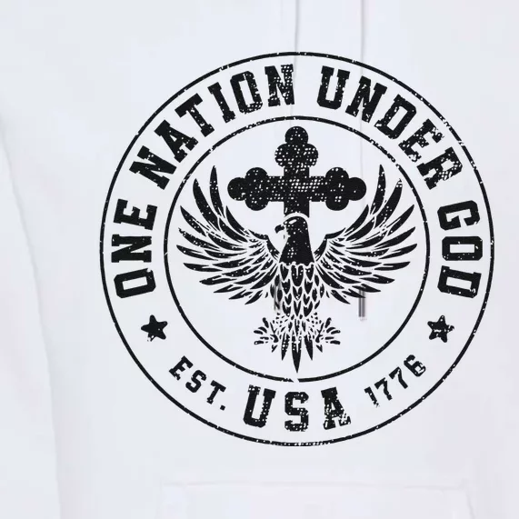 Vintage One Nation Under God USA Christian Bald Eagle Premium Hoodie