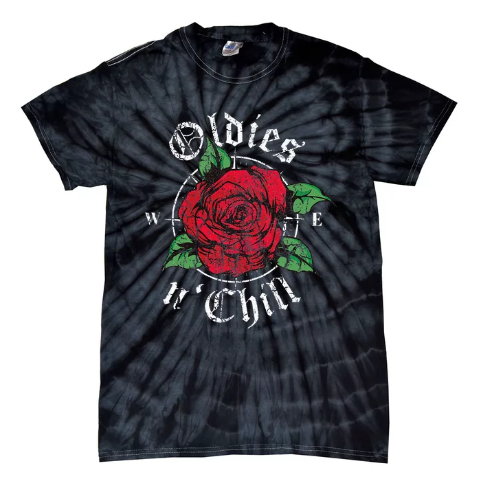 Vintage Oldies n' Chill Oldies Red Roses Oldies and Chill Tie-Dye T-Shirt