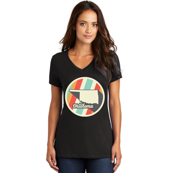 Vintage Oklahoma Ok Home State Retro Teal Gift Women's V-Neck T-Shirt