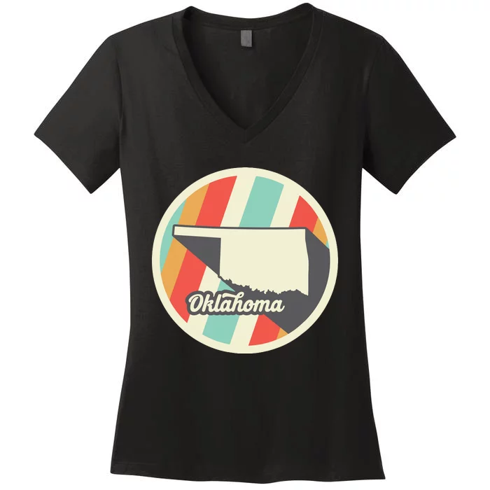 Vintage Oklahoma Ok Home State Retro Teal Gift Women's V-Neck T-Shirt