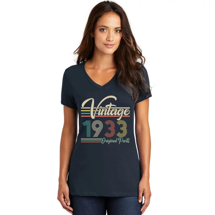 Vintage Original Parts 1933 90th Birthday Women's V-Neck T-Shirt