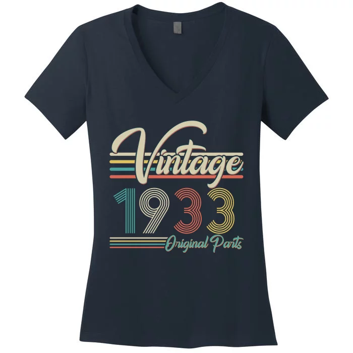 Vintage Original Parts 1933 90th Birthday Women's V-Neck T-Shirt