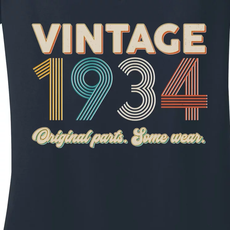 Vintage Original Parts Some Wear 1934 90th Birthday Women's V-Neck T-Shirt