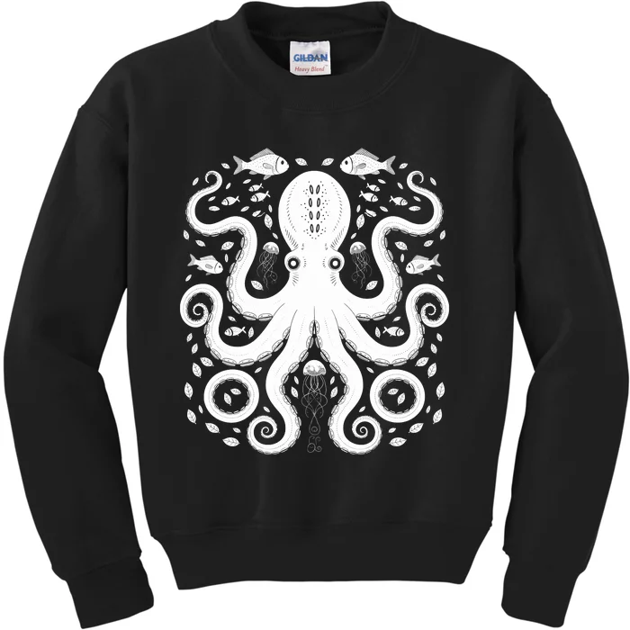 Vintage Octopus Retro Graphic Octopuses Fisherman Kids Sweatshirt