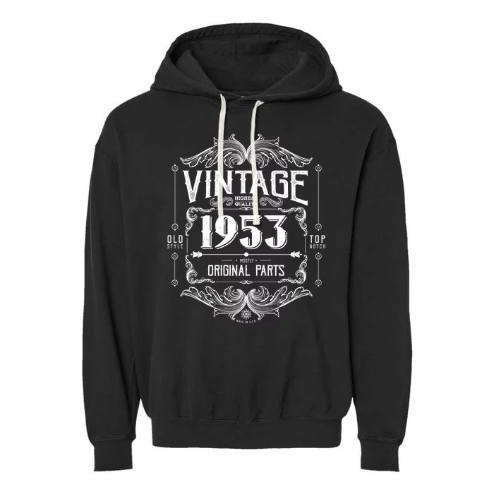 Vintage Old Style Top Notch Mostly Original Parts Whiskey Label 1953 70 Garment-Dyed Fleece Hoodie