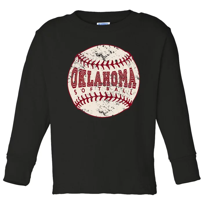 Vintage Oklahoma Softball Ball Toddler Long Sleeve Shirt