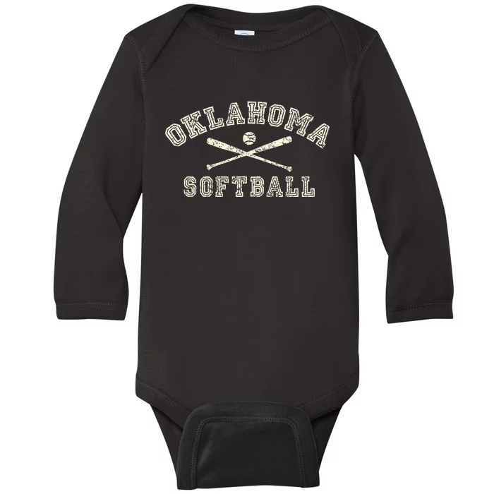 Vintage Oklahoma Softball Gear Baby Long Sleeve Bodysuit