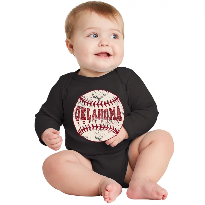 Vintage Oklahoma Softball Ball Baby Long Sleeve Bodysuit