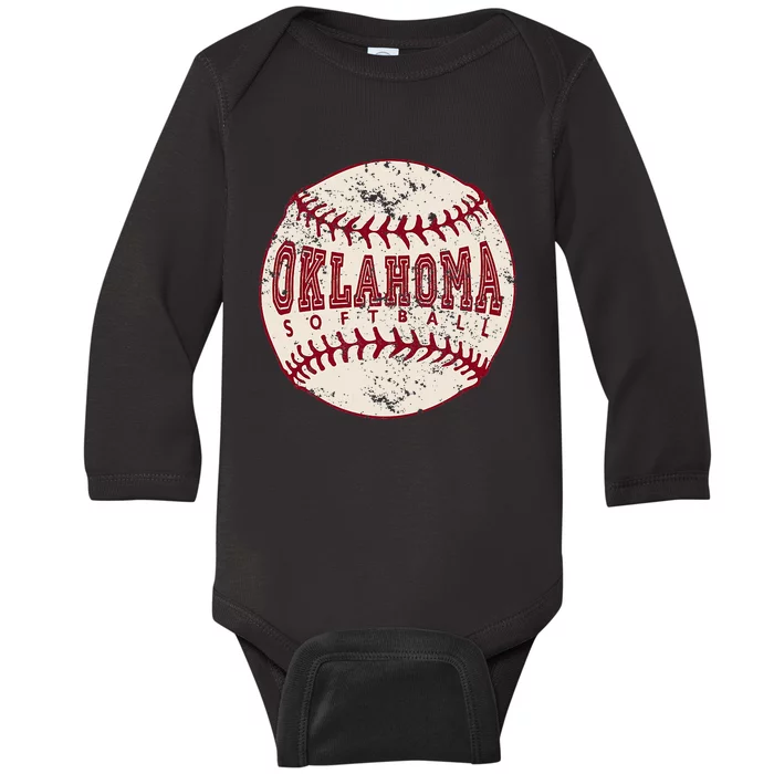 Vintage Oklahoma Softball Ball Baby Long Sleeve Bodysuit