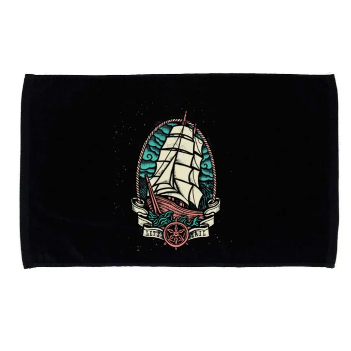 Vintage Old School Pirate Ship Microfiber Hand Towel