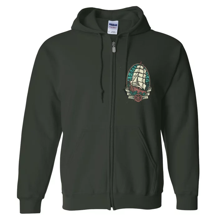 Vintage Old School Pirate Ship Full Zip Hoodie