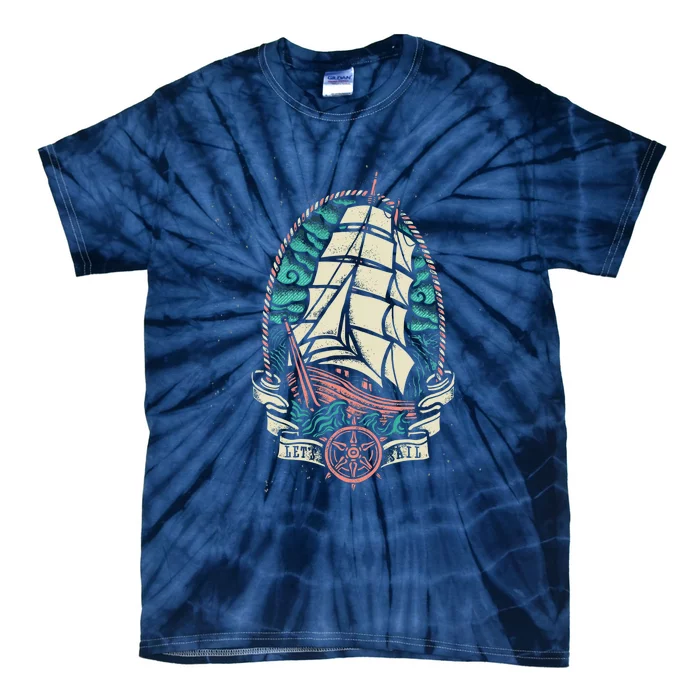 Vintage Old School Pirate Ship Tie-Dye T-Shirt