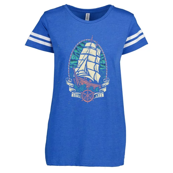 Vintage Old School Pirate Ship Enza Ladies Jersey Football T-Shirt