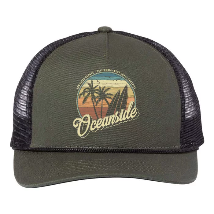 Vintage Oceanside San Diego County California Surf Style Retro Rope Trucker Hat Cap