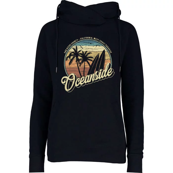 Vintage Oceanside San Diego County California Surf Style Womens Funnel Neck Pullover Hood