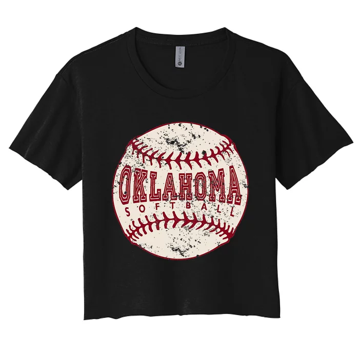 Vintage Oklahoma Softball Ball Women's Crop Top Tee