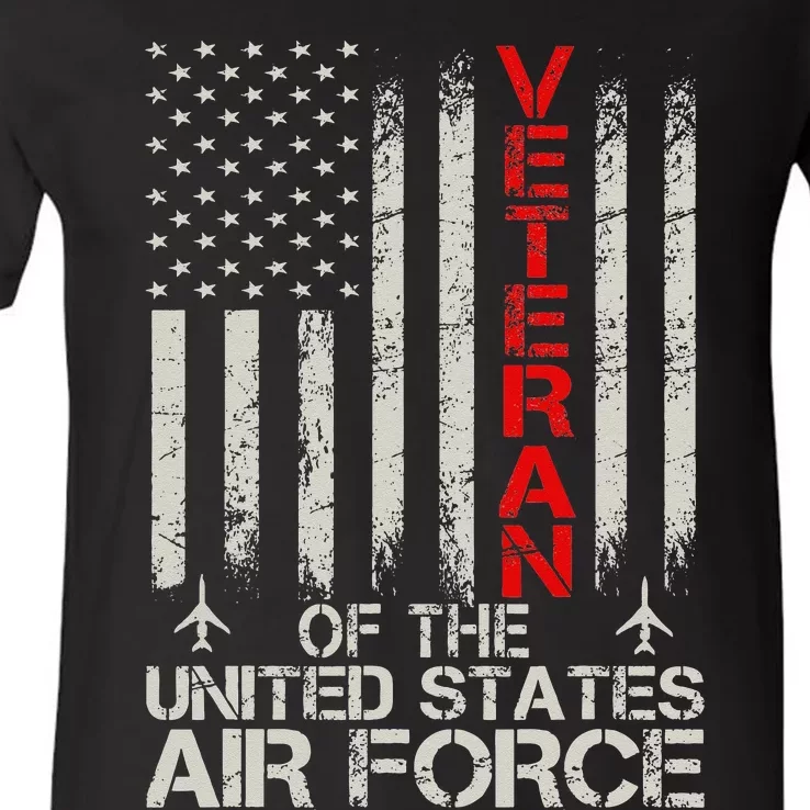 Veteran of the United States Air Force USAF Retro US Flag V-Neck T-Shirt