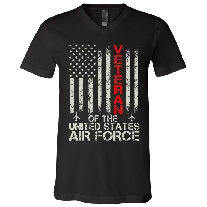 Veteran of the United States Air Force USAF Retro US Flag V-Neck T-Shirt