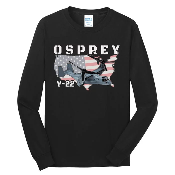 V22 Osprey Tiltrotor Military Aircraft Helicopter Mv22 Tall Long Sleeve T-Shirt