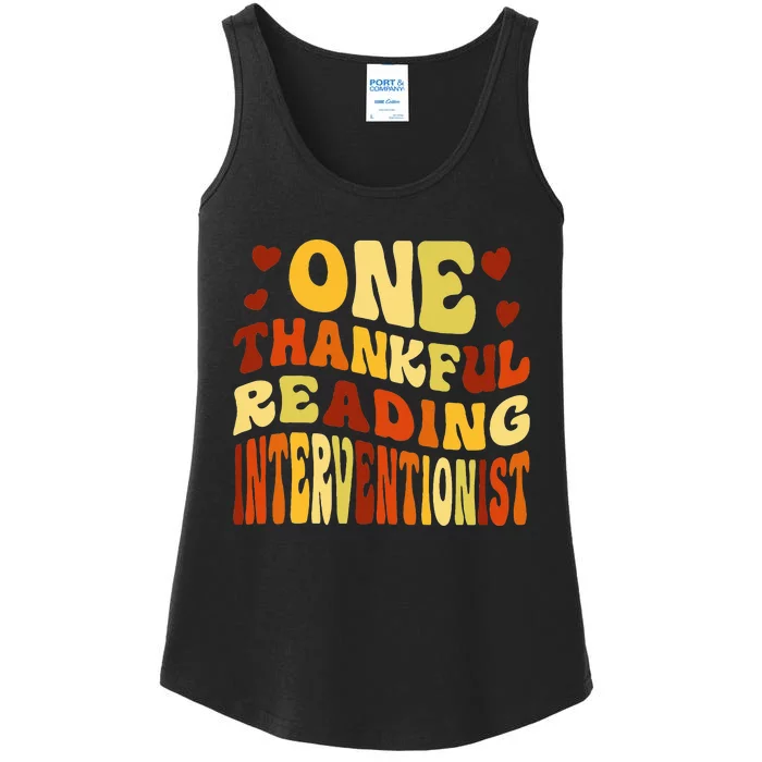 Vintage One Thankful Reading Interventionist Thanksgiving Ladies Essential Tank