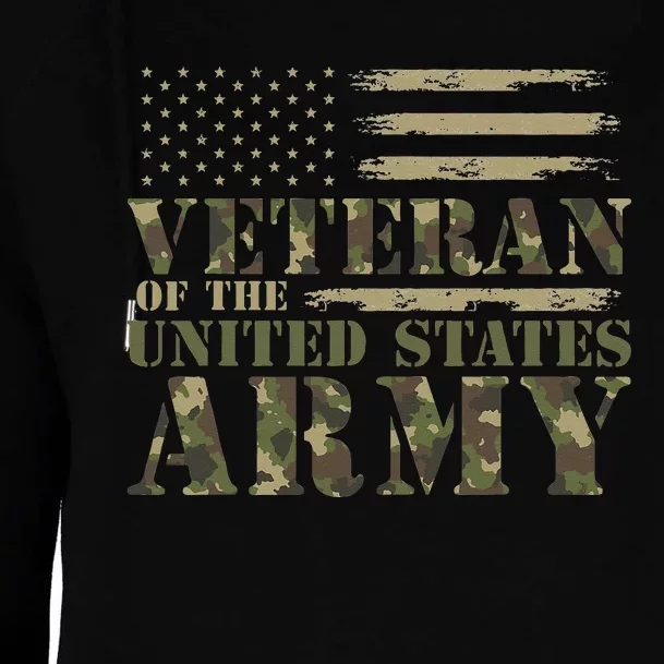 Veteran Of The United States Army Camouflage US Flag Veteran Womens Funnel Neck Pullover Hood