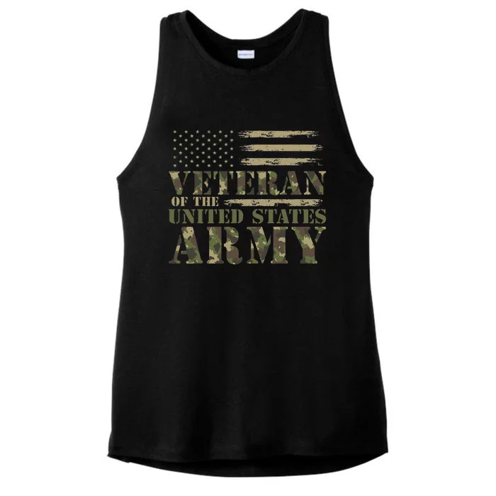 Veteran Of The United States Army Camouflage Us Flag Veteran Ladies Tri-Blend Wicking Tank